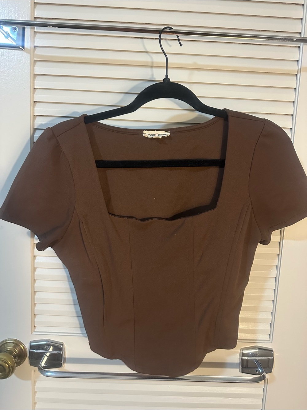 Brown Square-Neck Crop Corset Top